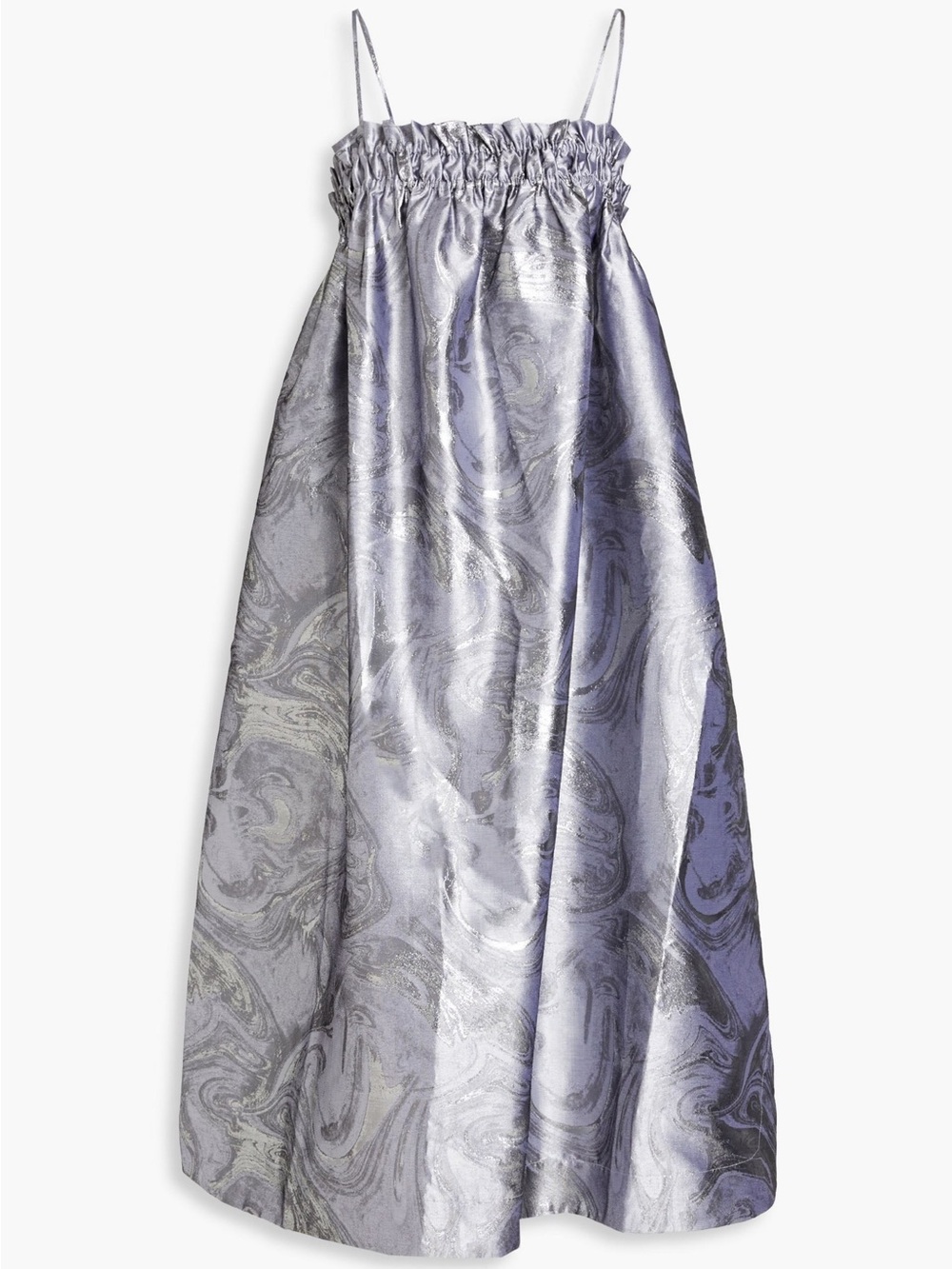Ganni Metallic Silver Marble-Print dress